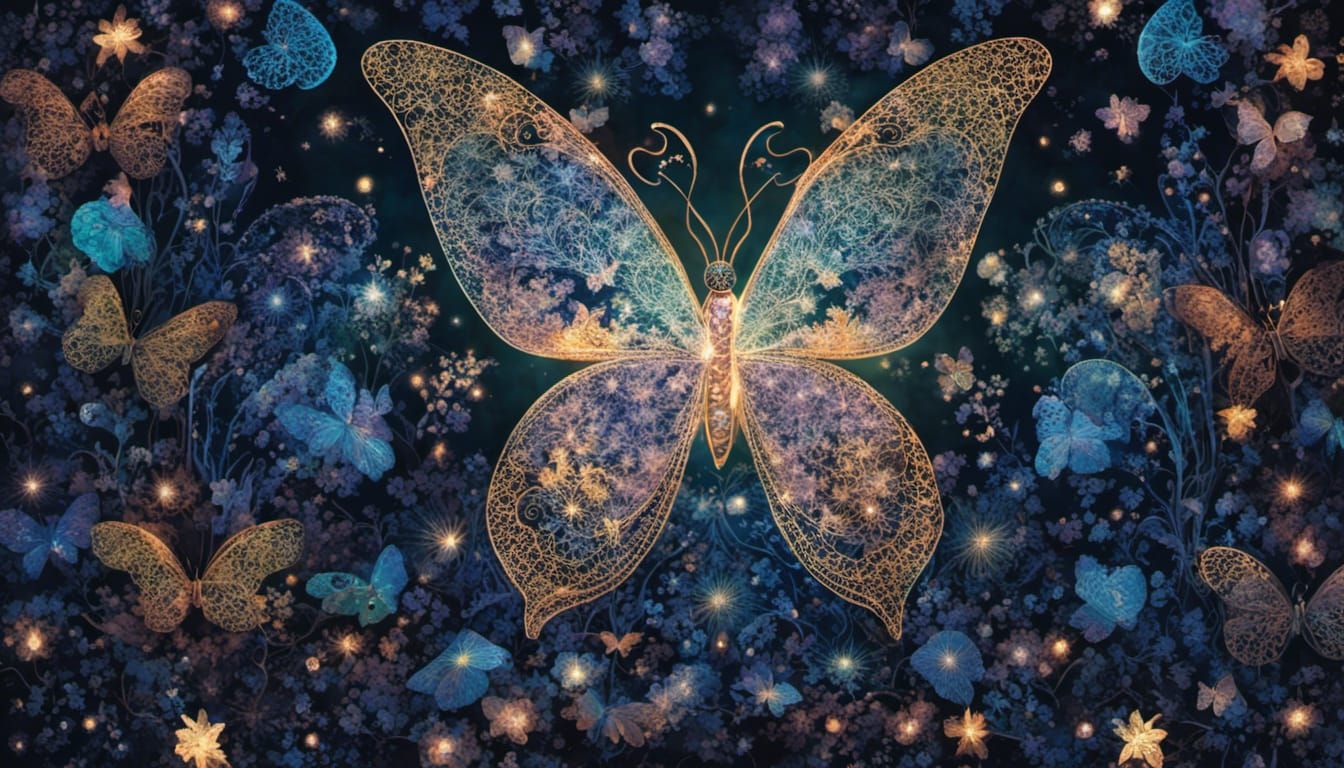 Opalescent Star Butterfly in Enchanted Forest