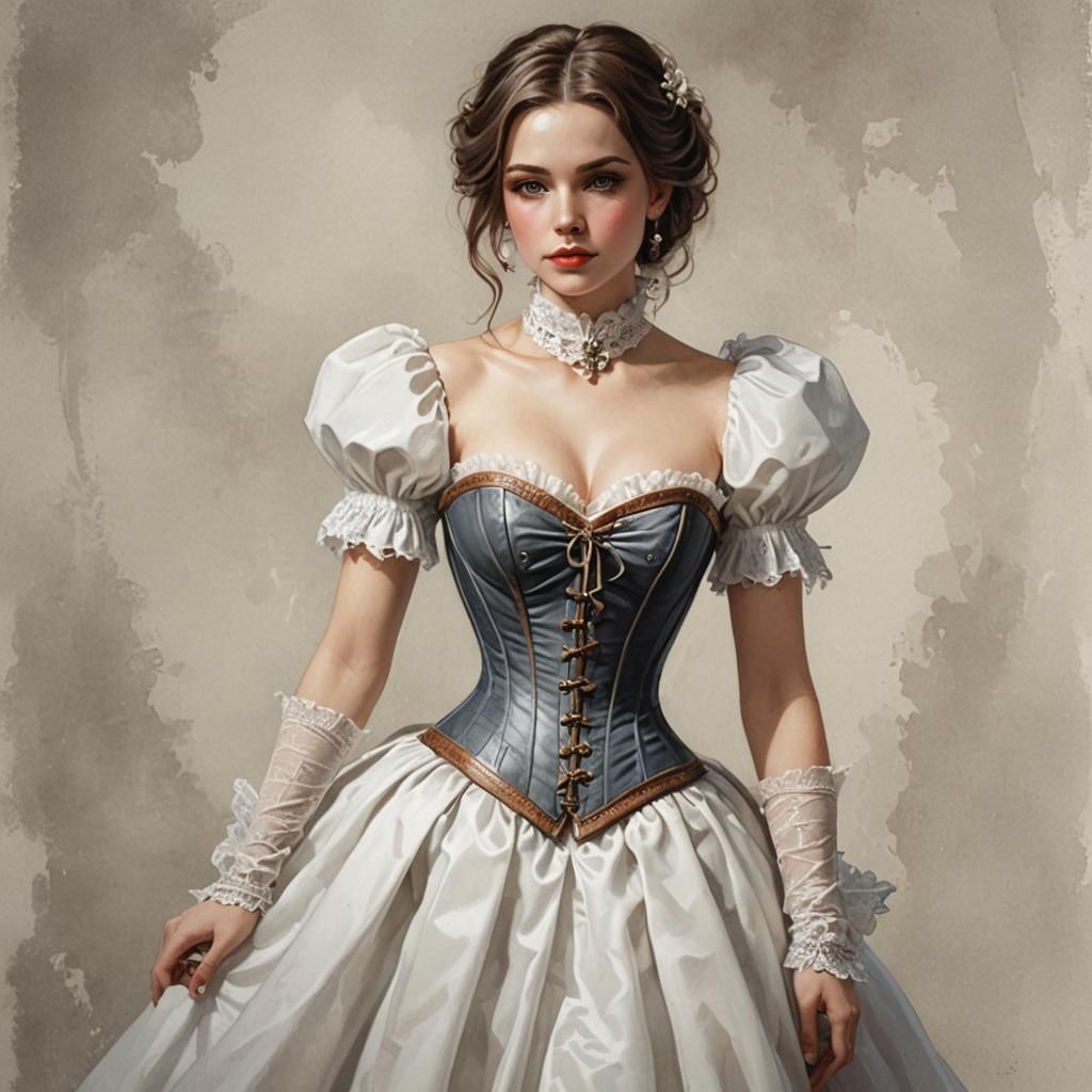 Woman in Corset Dress, Graphic Novel Art