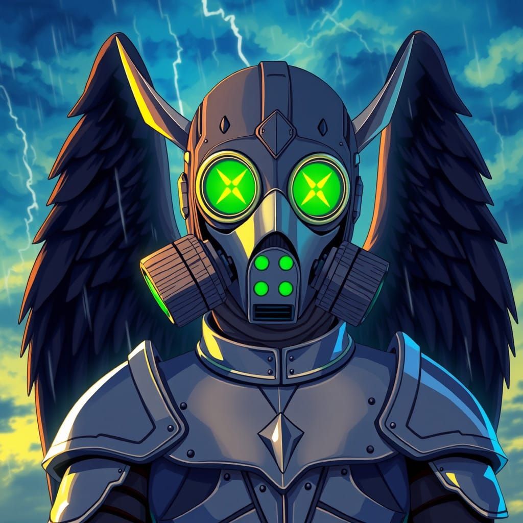 Ethereal Fallen Angel in Anime-Inspired Landscape