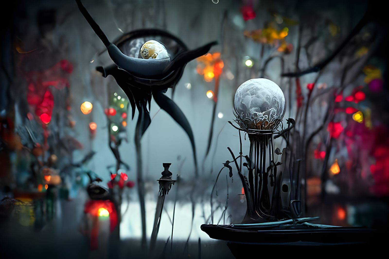 Terrifying Horror House Living Room with Demon, Hyperrealism