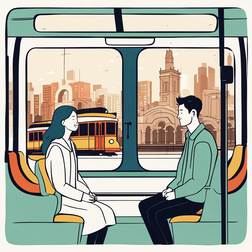 Happy Couple in Melbourne Tram: Minimalist Animation