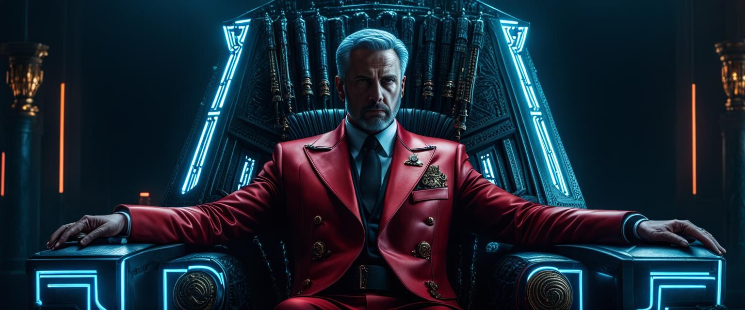 Hyperrealistic Roman Emperor in Cyberpunk Style