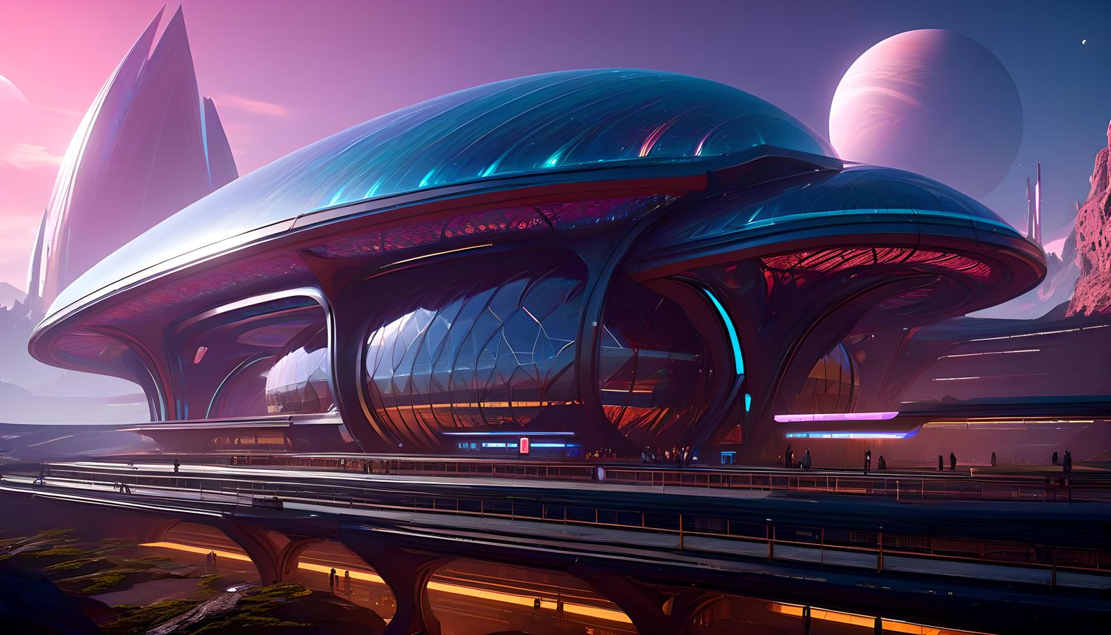 Futuristic Train Station on Alien Planet as Concept Art