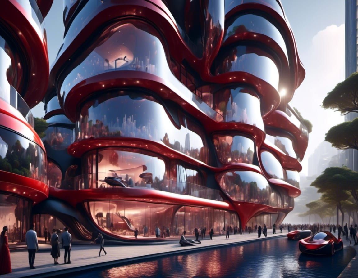 Futuristic City Apartment Block at Twilight