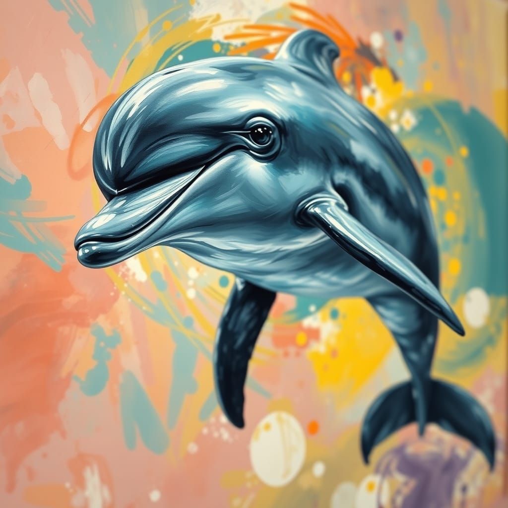 Detailed Dolphin in Gouache Style with Watercolor