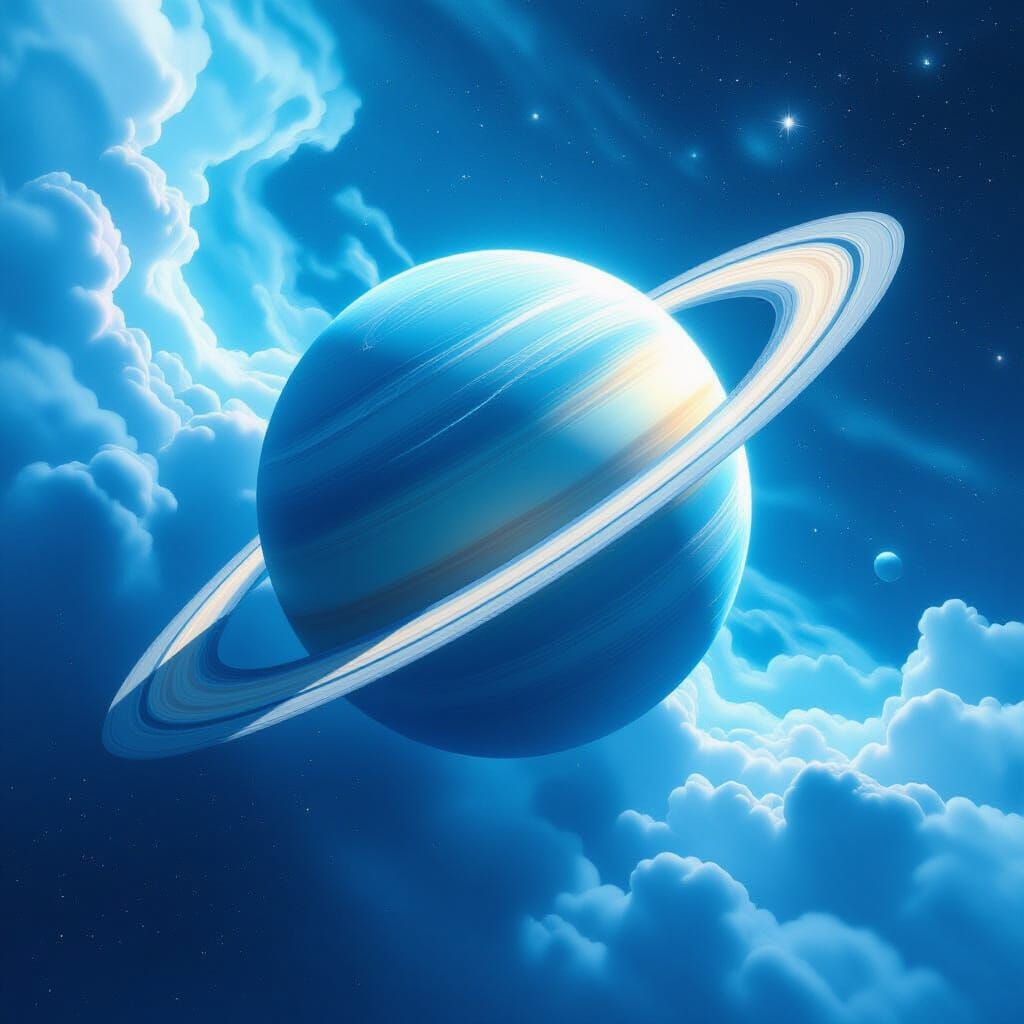 Icy Blue Uranus with Storm Clouds, Cosmic Art