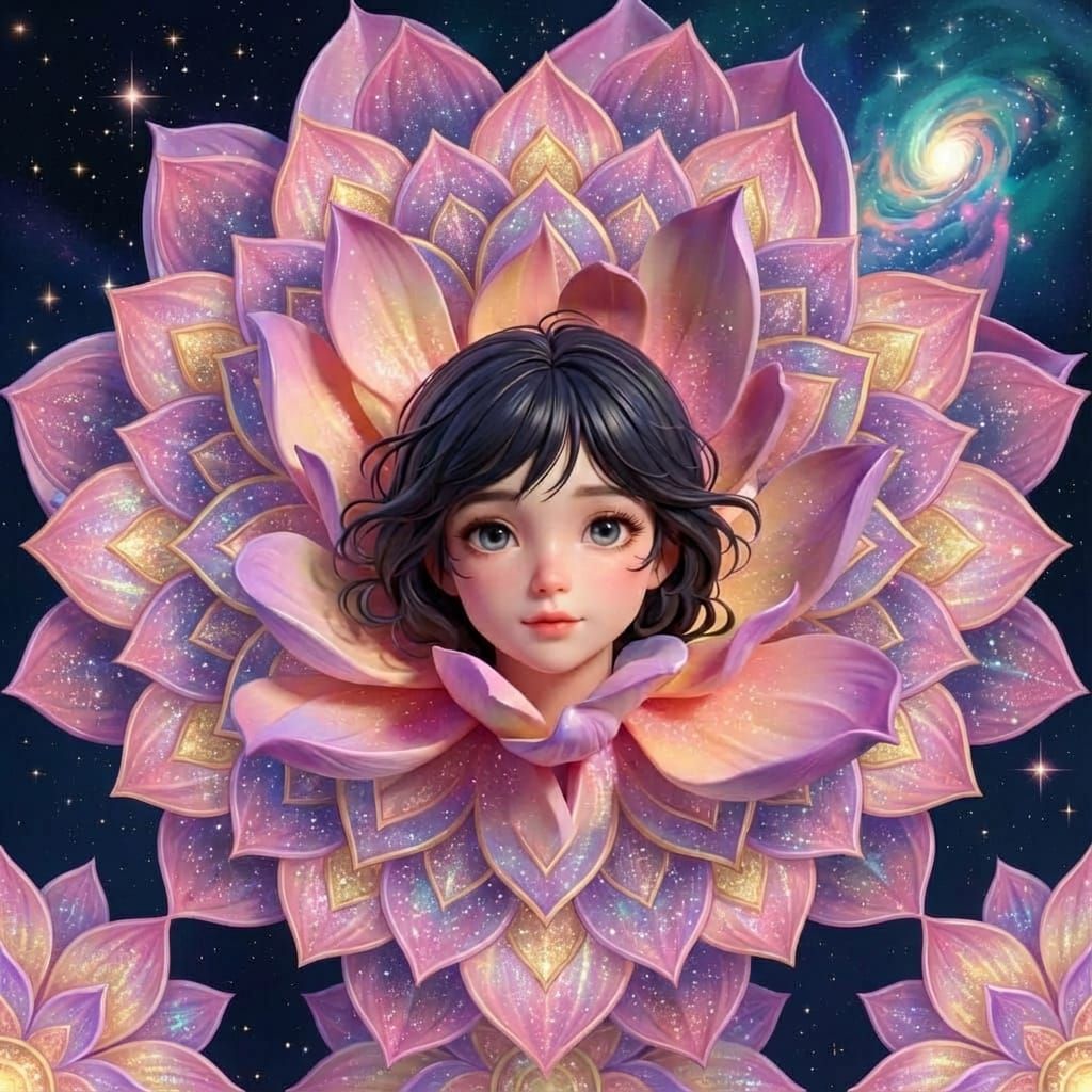 Girl Pondering Universe Inside Flower