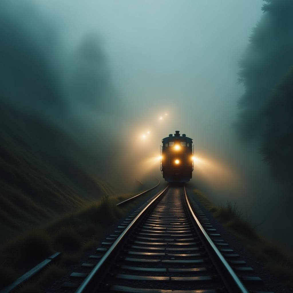 Train Emerges from Fog in Hauntingly Quiet Scene