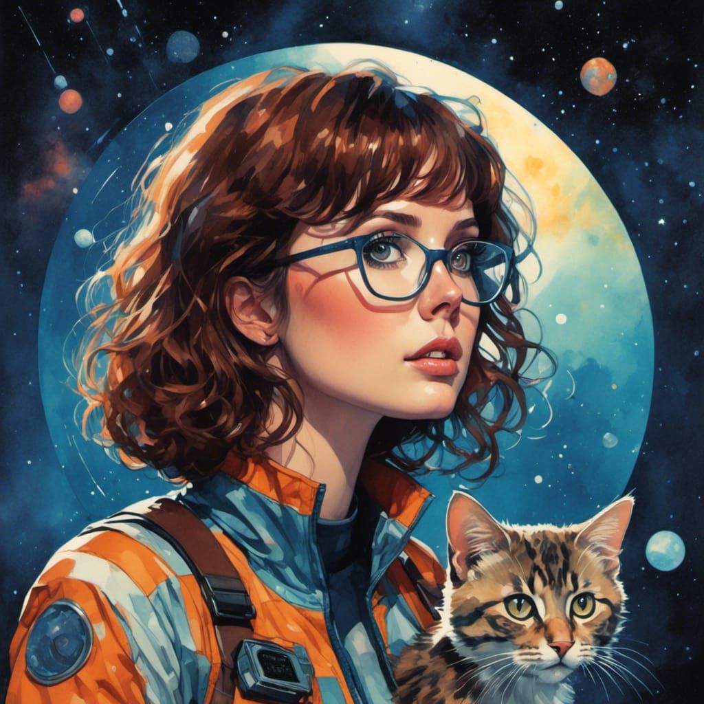 Becky in Space with Kittens, Retro Portrait