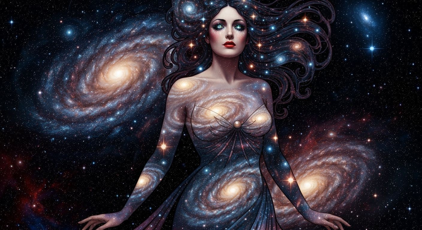 Celestial Pin-Up Portrait in Art Nouveau Style