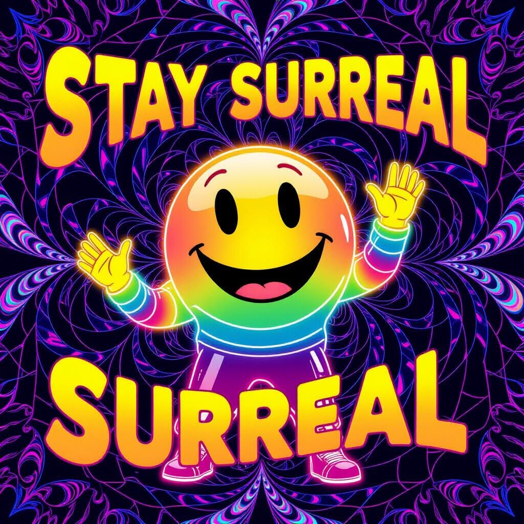 Melting Smiley Face with Rainbow Fractals in Rave Style