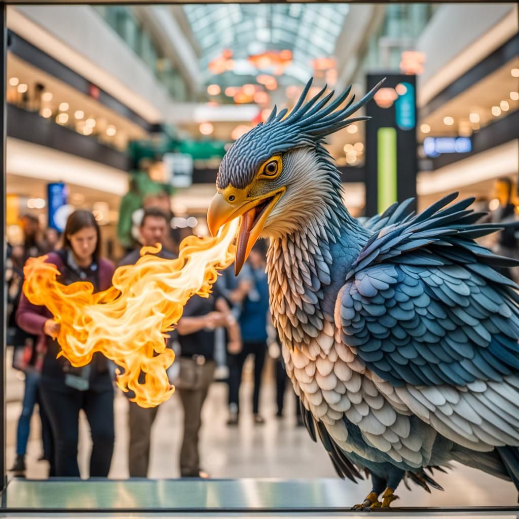 Large Fire Breathing Bird At The Mall