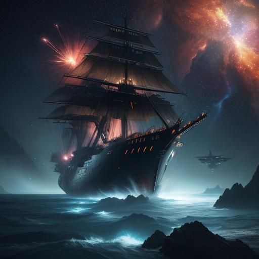 Starfleet Armada Exploring Distant Nebula in Sci-Fi Art