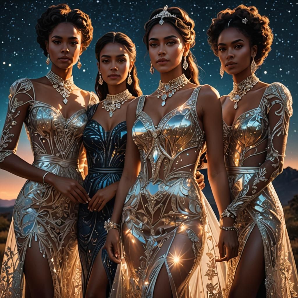 Glass Dress Portrait: Five Women in Dark Fantasy Style