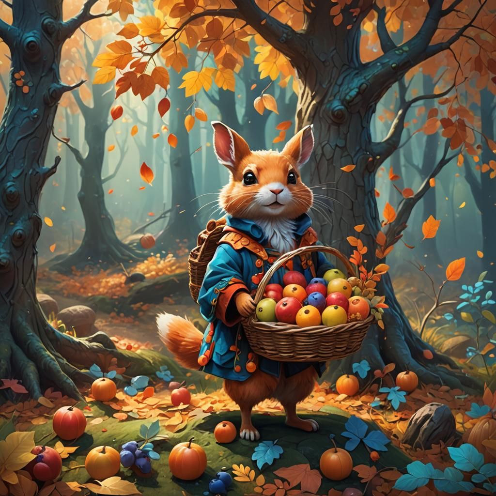 Cute Animal in Autumn Forest Concept Art