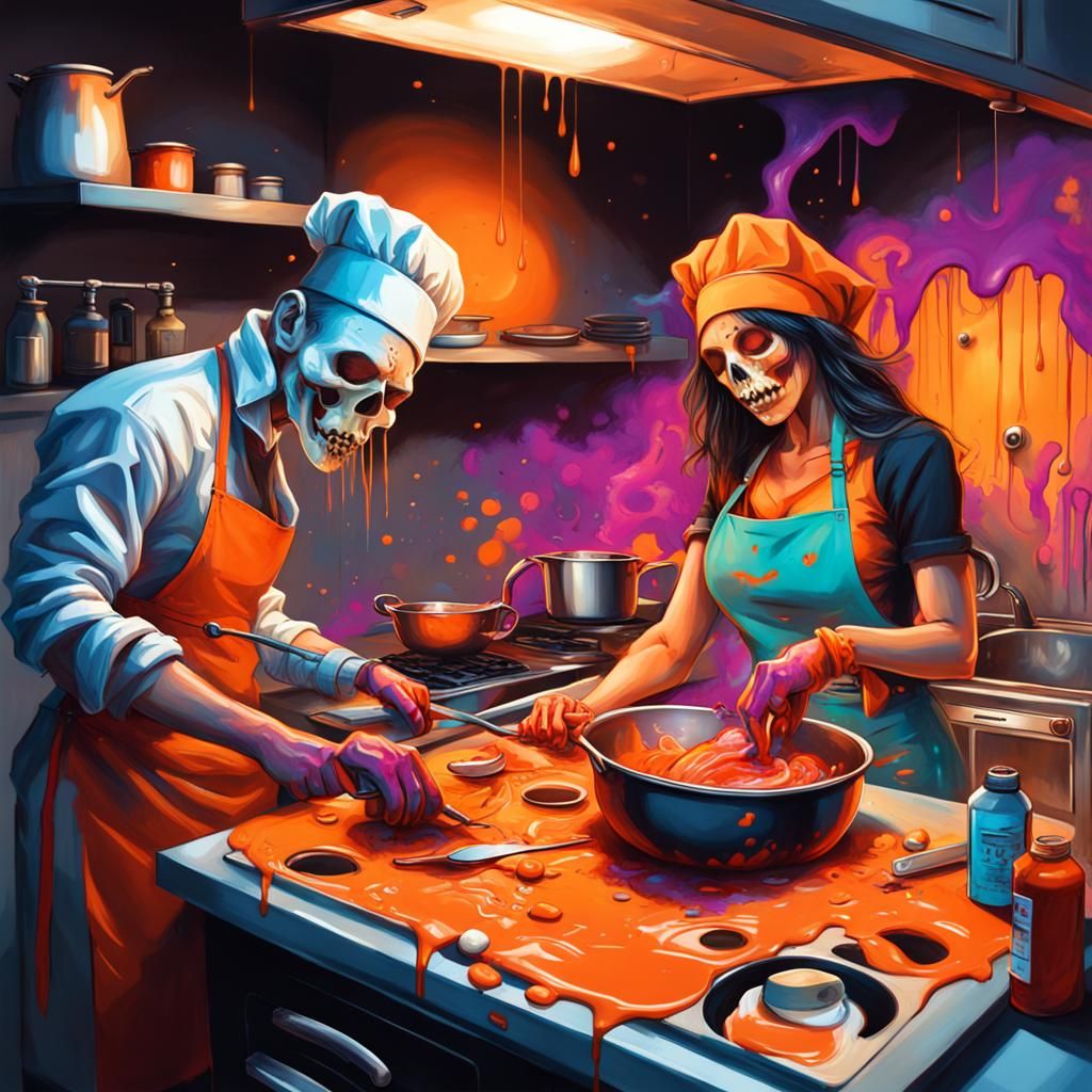 Halloween Cooking Couple in Graffiti Art Style