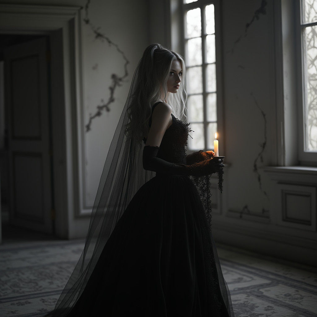 Gothic Woman in Abandoned Mansion, Matte Painting
