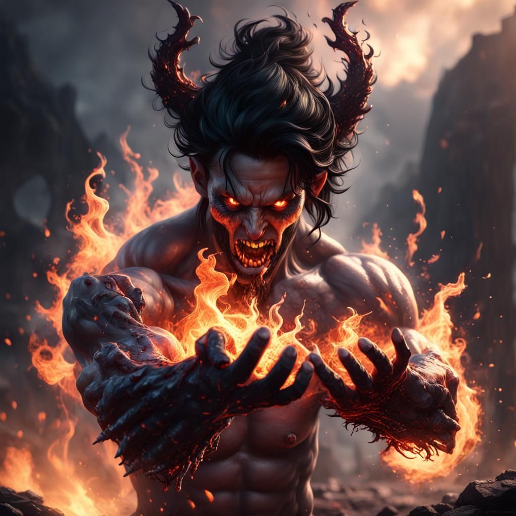 Fiery Demon Unleashes Power in Detailed Digital Painting