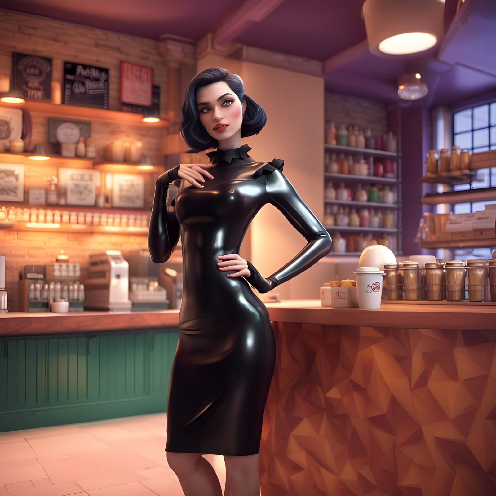 Woman in Frilly Blouse: 3D Digital Art