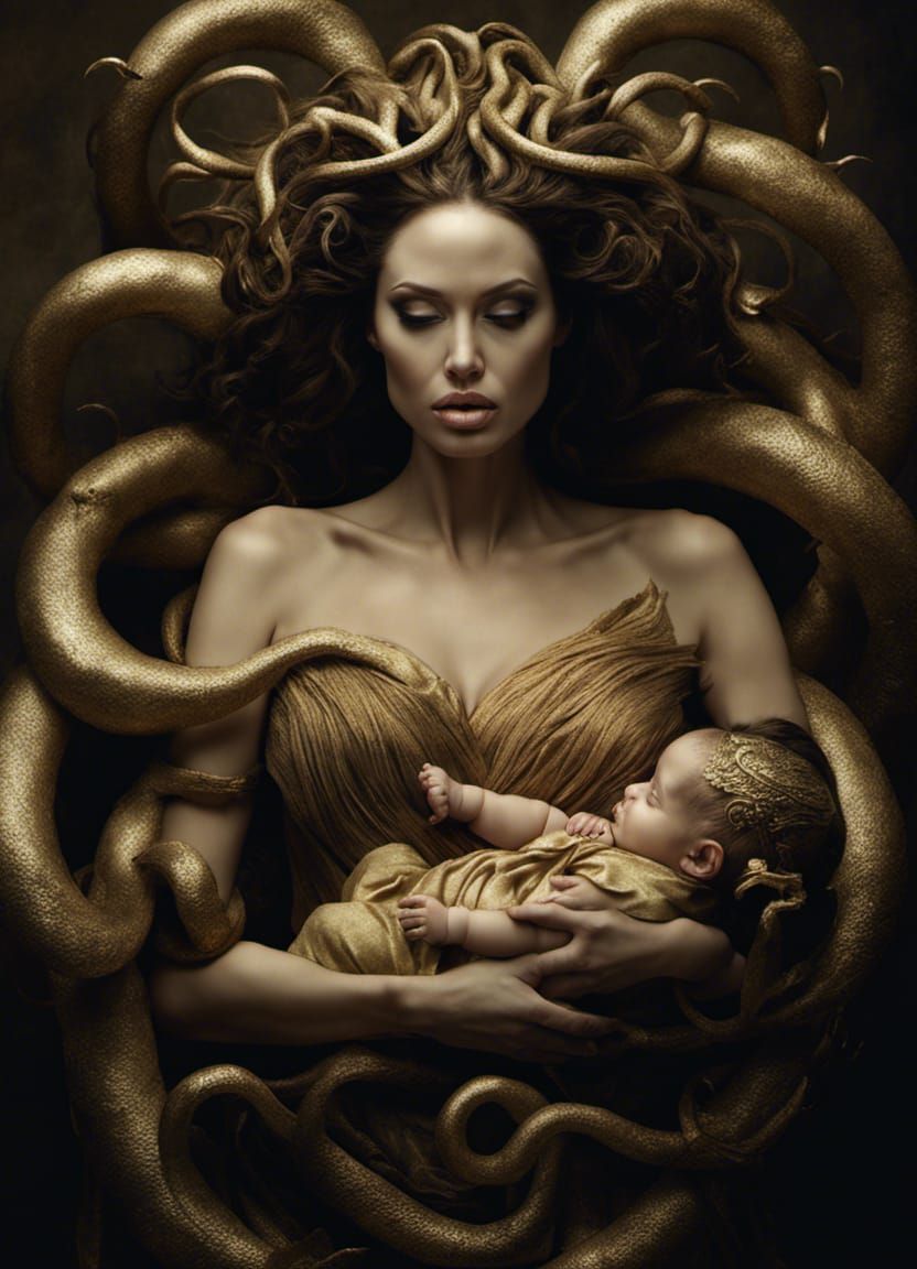 Medusa Queen and Child: A Grimdark Fantasy Portrait