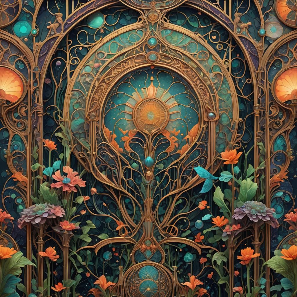 Psychedelic Art Nouveau Fantasy Digital Painting