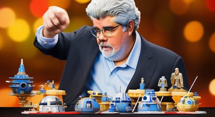 George Lucas Points at Star Wars Cake