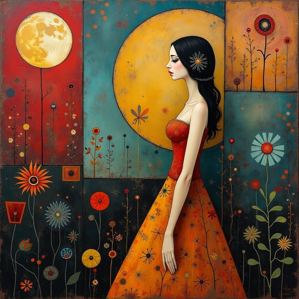 Vibrant Abstract Woman Under the Moonlight