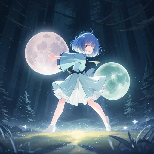 Northern Lights Dance: 3D Anime Art in Moonlight