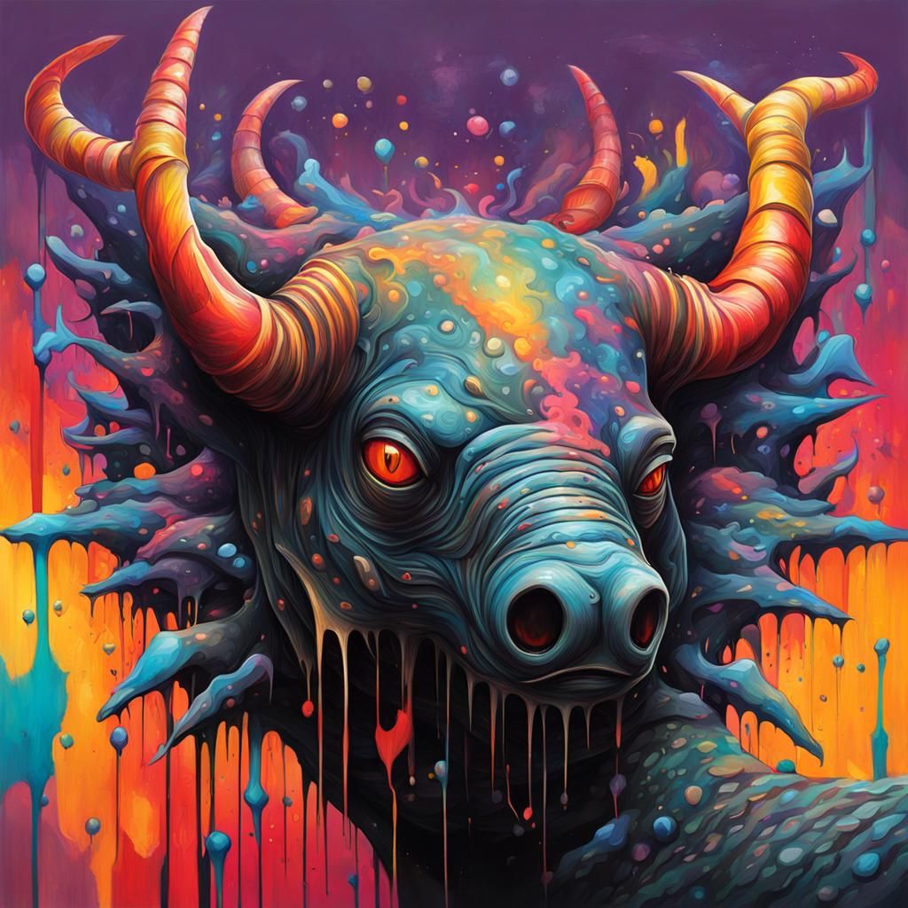 Winged Black Creature in Graffiti Art Style