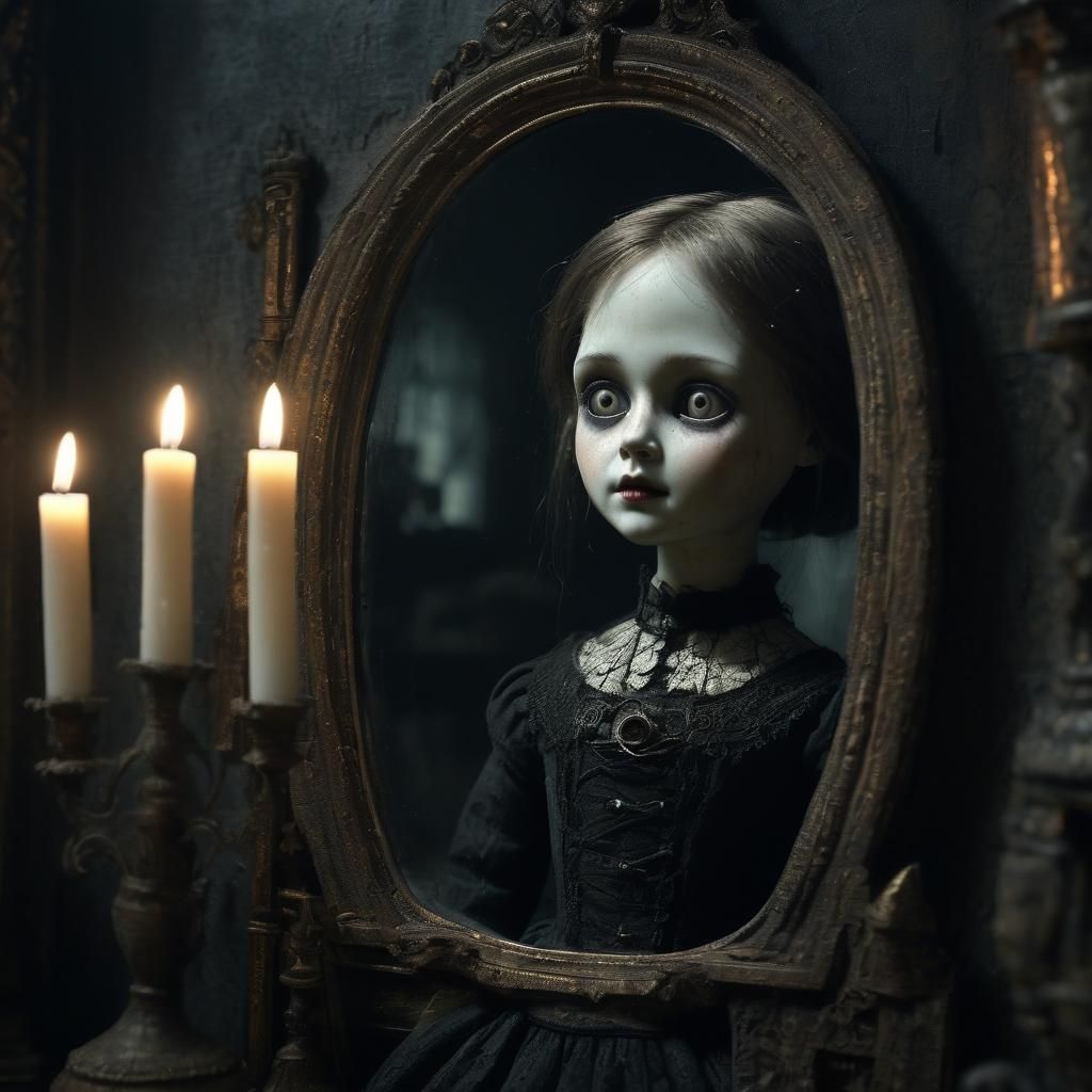 Eerie Doll Reveals Mirror in Gothic 3D Render