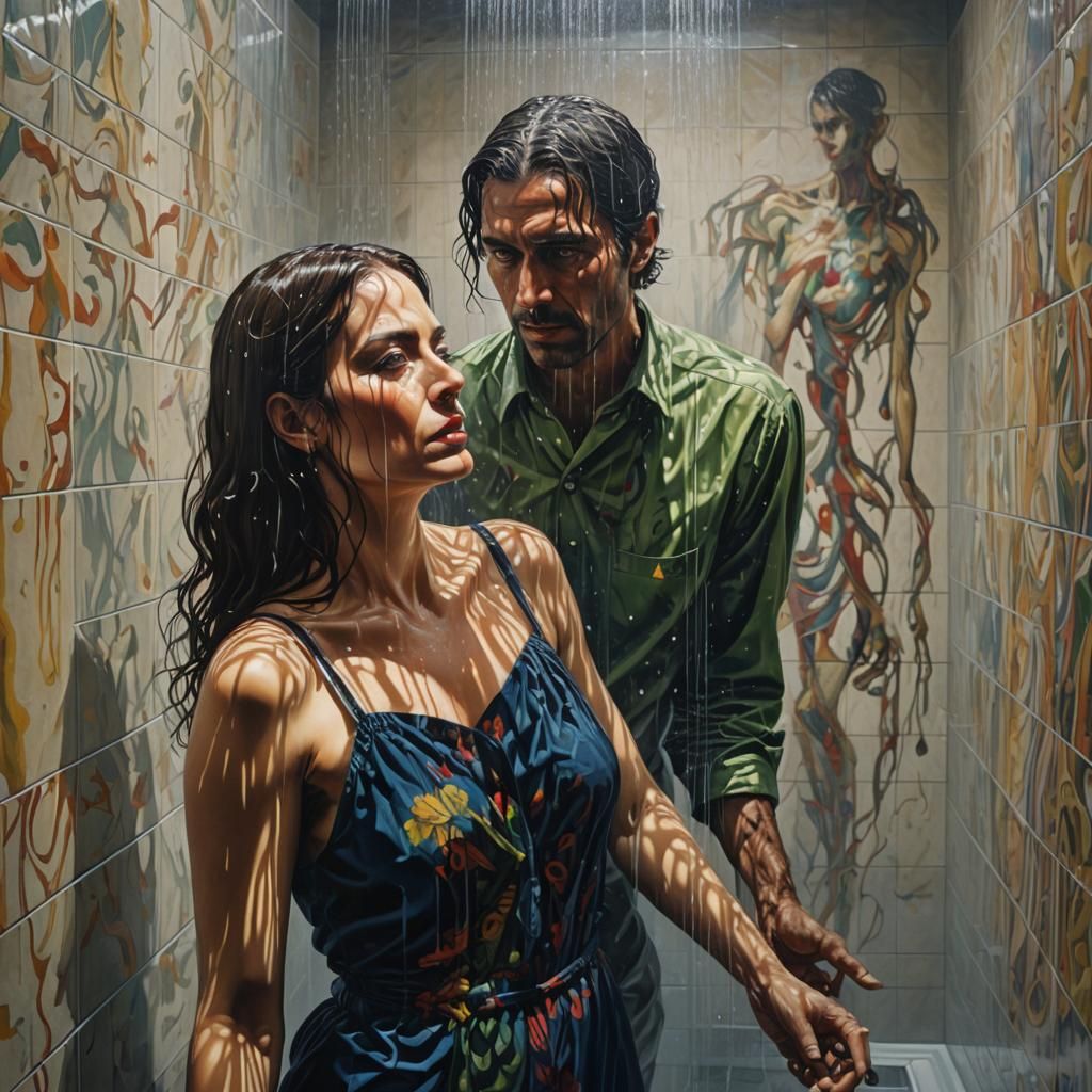 Eerie Encounter in Shower: Maximalist Shadows