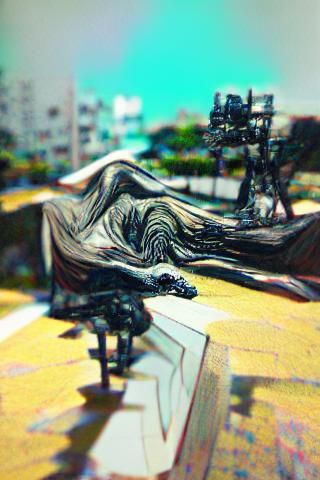 Black and White Ink Diorama with Abstract Shapes