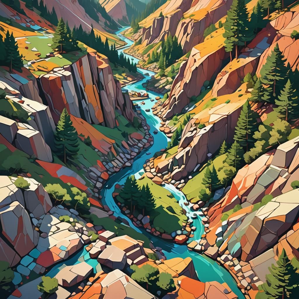 Abstract Landscape Art: Mountain Wanderer at Sunset