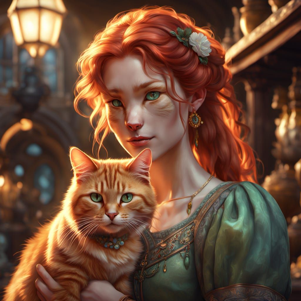 17th Century Russian Girl with Magical Cat