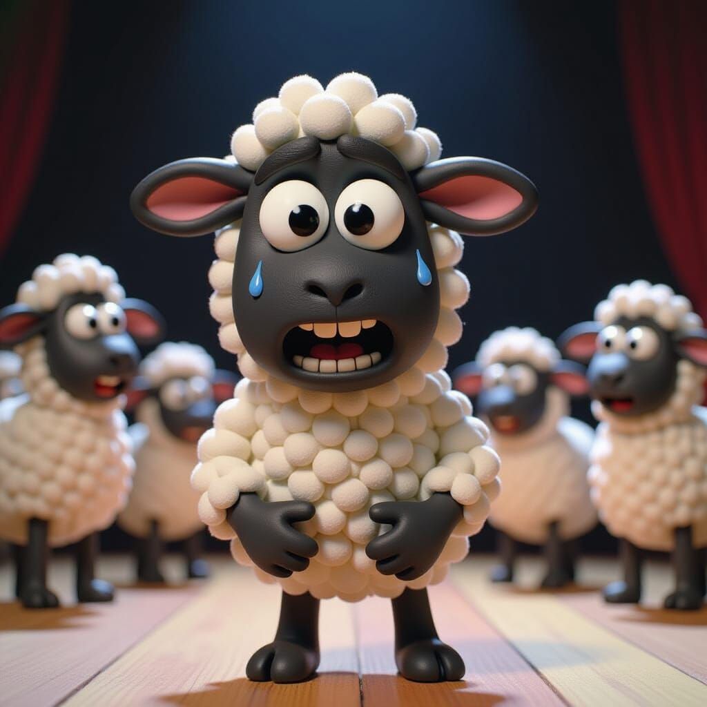 Terrified Black Lamb in Pixar-Style Claymation