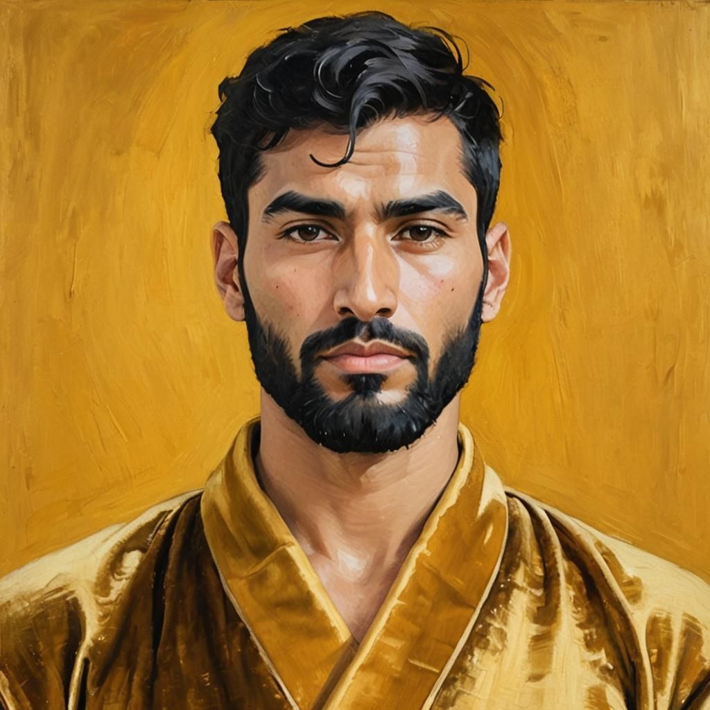 Golden Robe Portrait in Impressionist Oil Style