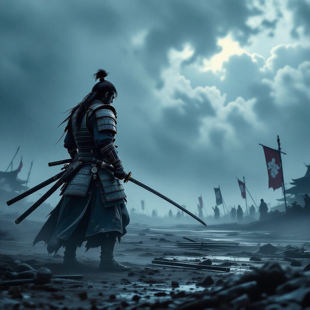 Lone Samurai on Desolate Battlefield