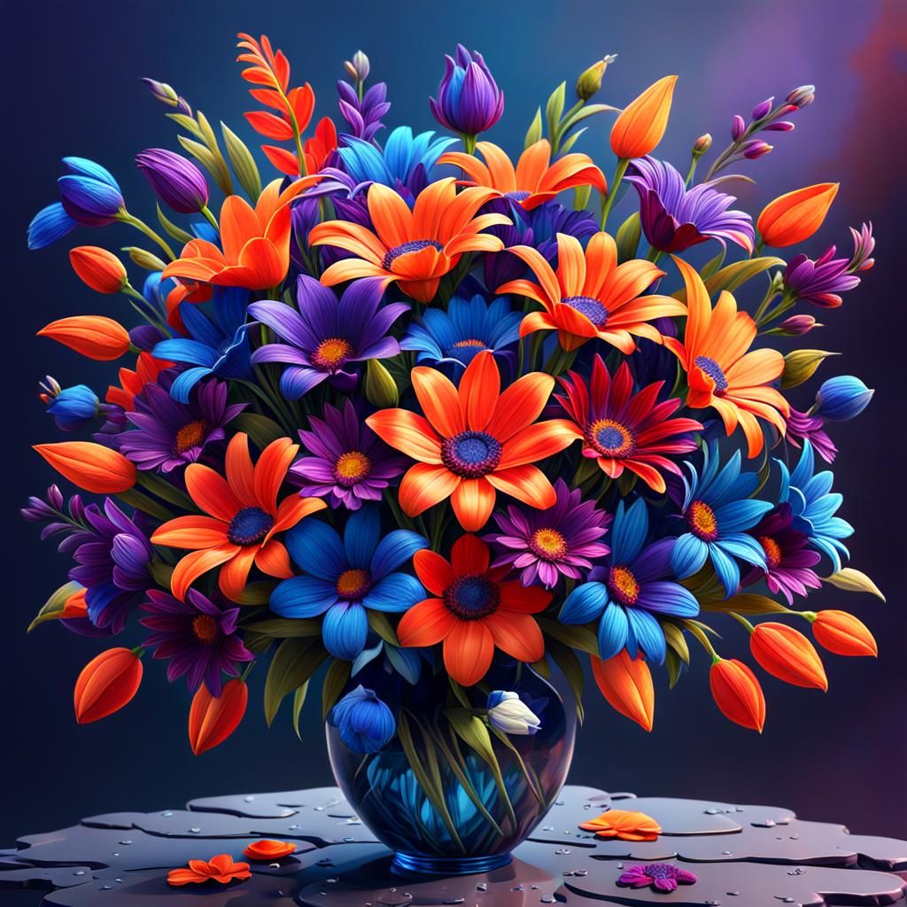 Expressive Floral Bouquet, Detailed Matte Painting