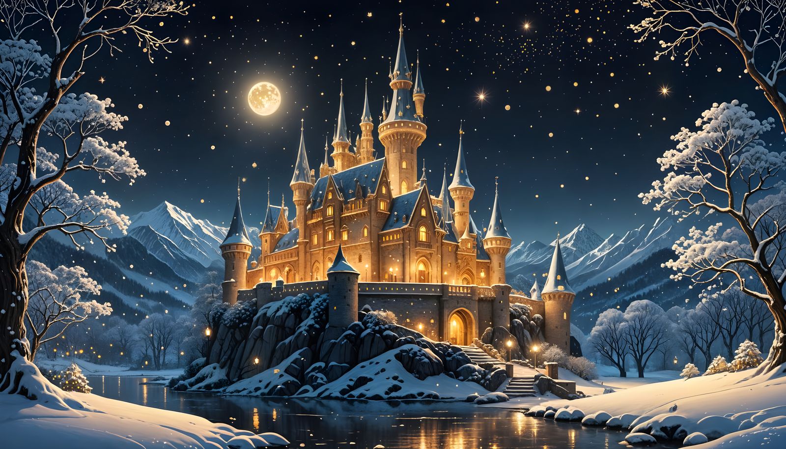 Enchanted Castle Shines in Snowy Splendor