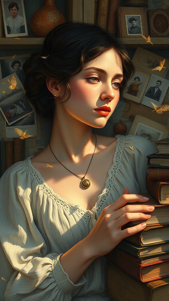 Nostalgic Reverie: Woman in Golden Light, as Impressionist A...