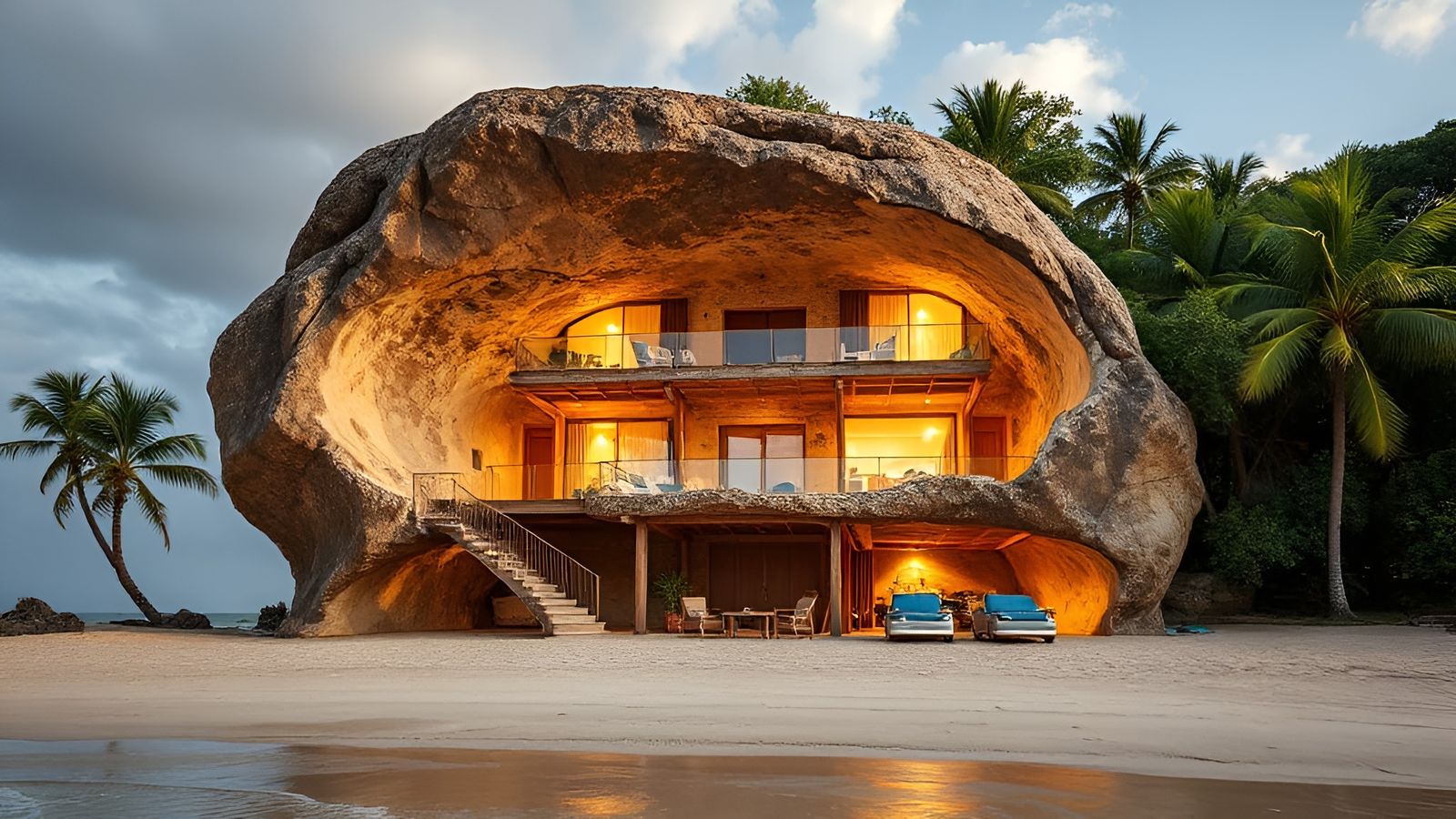Geode House by Beach with Palm Trees