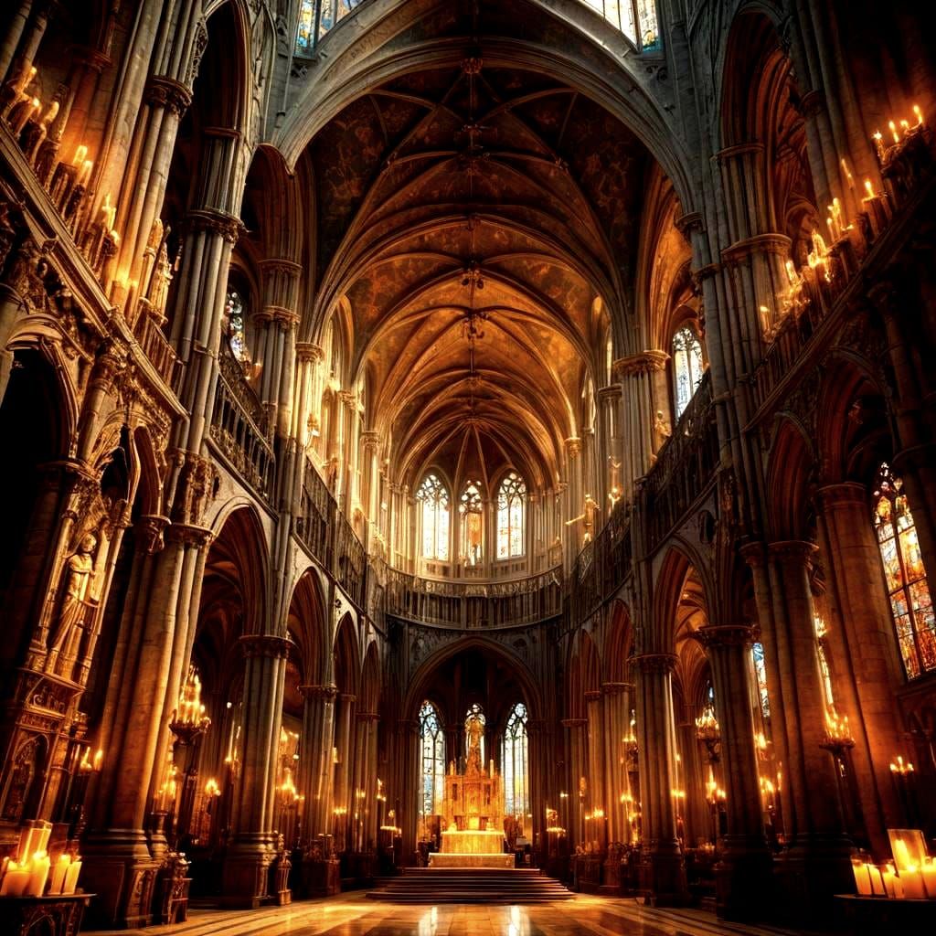 Epic Gothic Cathedral Interior with Stone Pillars