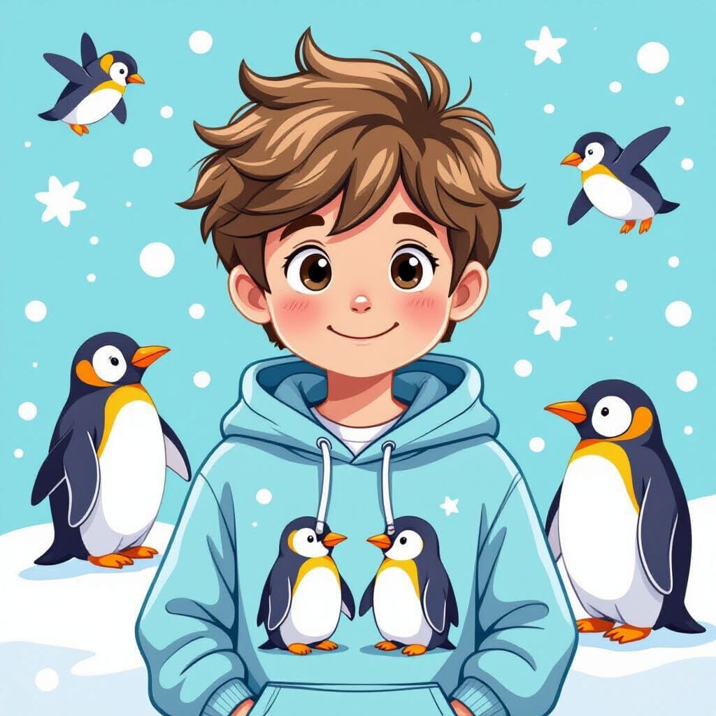 Boy in Penguin Hoodie, Loish-Inspired Art