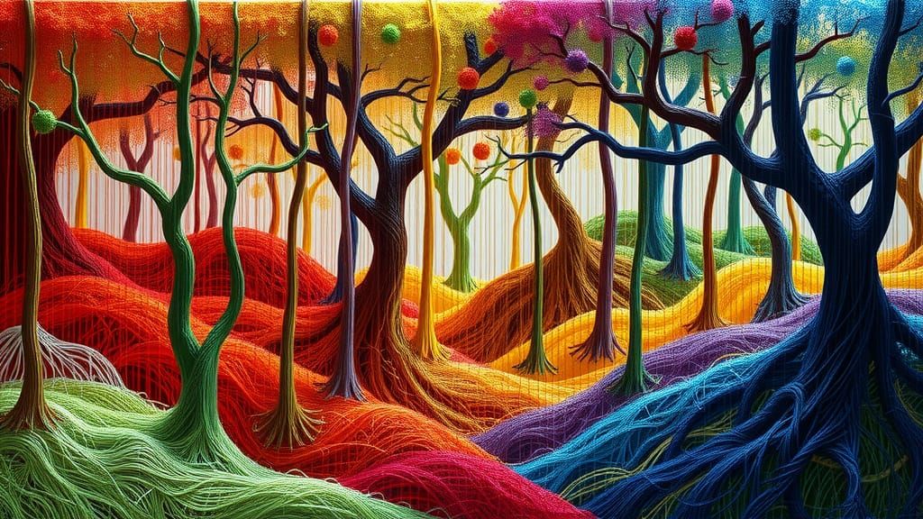 Mystical Forest Tapestry in Abstract Expressionist Style