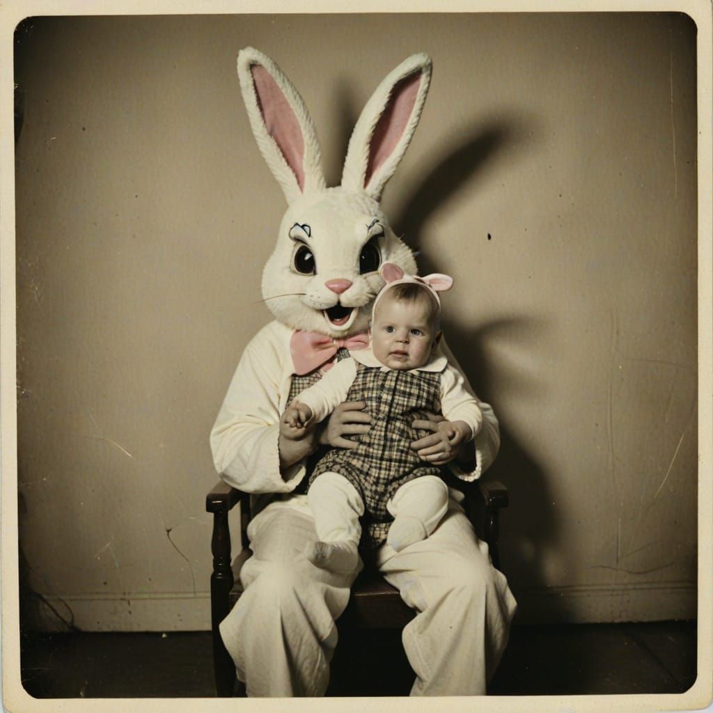 Vintage Easter Bunny Encounter Captured on Polaroid