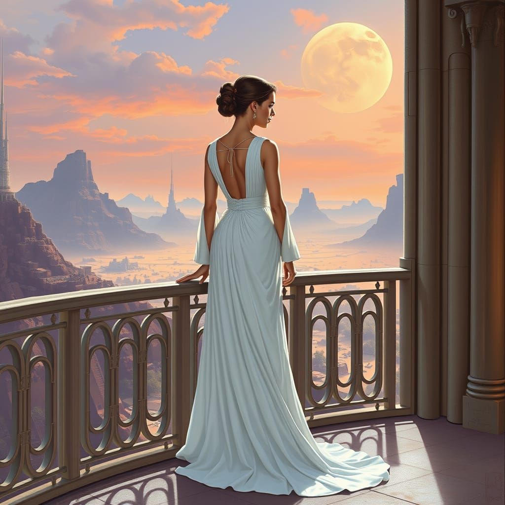 Princess Leia in Elegant White Gown on Alderaan, in a Futuri...