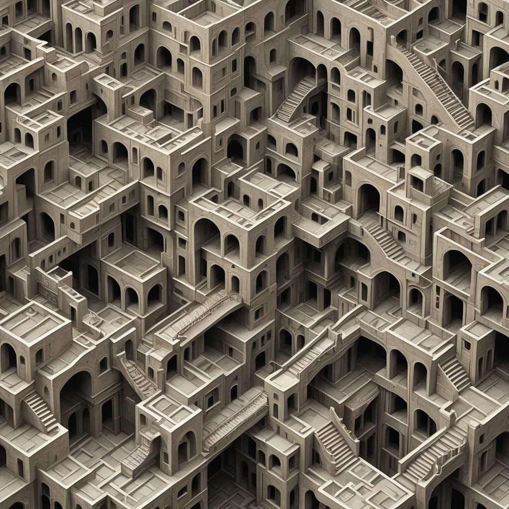 Impossible Geometric Architecture in M.C. Escher Style