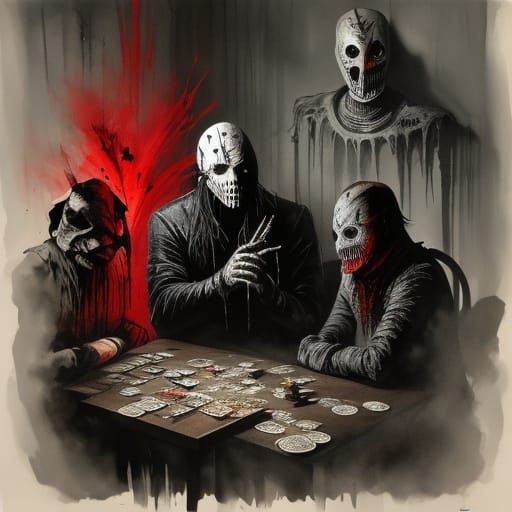 Sinister Horror Icons Playing Poker