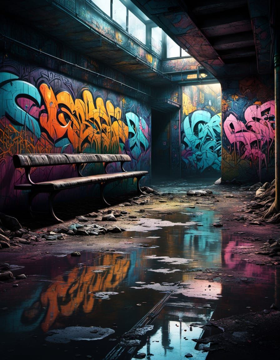 Derelict Subway Graffiti Art in Hyperrealistic Style