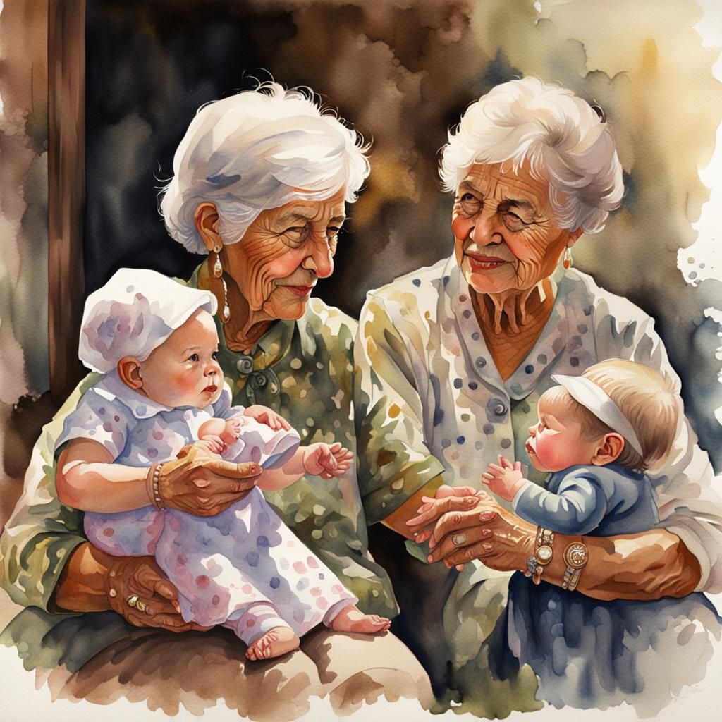 Four Generations of Women: Watercolor Portrait